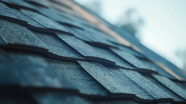 Roofing expert applying roofing shingles on a house. Featuring roofing installation and safety