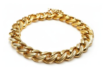 Obraz premium Golden chain necklace with intricate links, showcasing elegance and style in contemporary jewelry design for special occasions isolated on transparent background