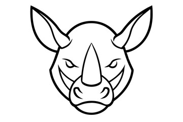 Angry Rhino Head Front View Line Art Vector Illustration