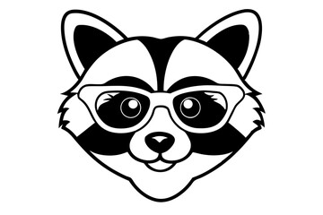Cartoon Raccoon Head Wearing Glasses Line Art Vector