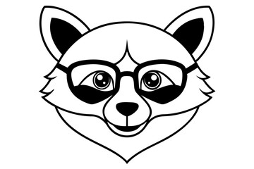Cartoon Raccoon Head Wearing Glasses Line Art Vector