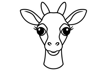 Cute Giraffe Head With Big Eyes Line Art Vector