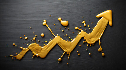 Golden Arrow Rising Upward On Black Textured Background Depicting Financial Growth And Increasing Prices