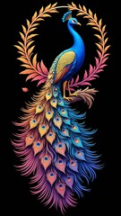 Obraz premium Majestic peacock silhouette with vibrant colors and elegant feathers, showcasing beauty and grace in stunning design