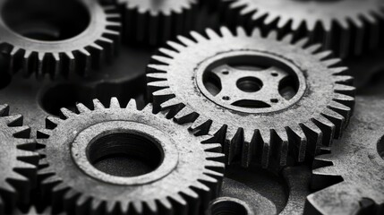 Close-up of Metallic Gears and Cogs in Industrial Machinery Setup