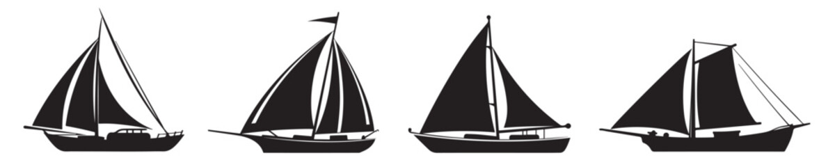 Silhouette of boats and ship vector icon set illustration isolated on white background.