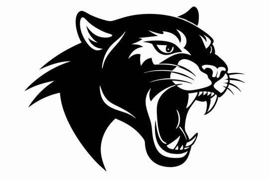 Roaring Jaguar Head Tattoo Style Silhouette Vector