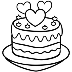 Love-themed cake Line art vectpr