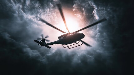 Stormy helicopter flight