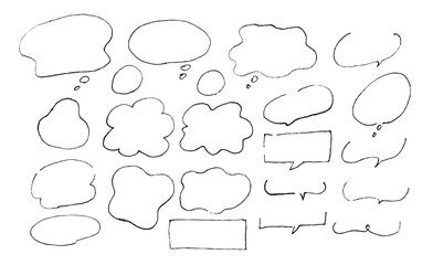 Ballpoint pen hand-drawn speech balloon, frame set, black