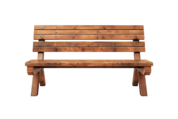 A beautifully crafted wooden bench sitting alone, inviting tranquility and relaxation in a serene outdoor setting during midday isolated on transparent background
