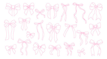 Outline Hand Drawn Bow Coquette Vector Illustration in Vintage and Retro Style
