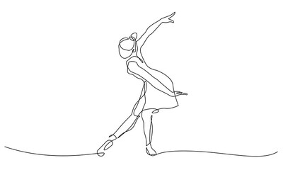 Continuous Single Line Art Drawing Ballerina Dance. Ballet Minimalist Concept. Woman Dancer Linear Drawing Beauty Elegance Style. Vector Outline Doodle Hand Draw Illustration