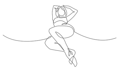 Trendy Line Art Woman Body. Minimalistic Black Lines Drawing. Female Figure Continuous One Line Abstract Drawing. Modern Scandinavian Design. Vector Illustration.