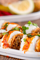 Delicious turkish kebab tantuni	
