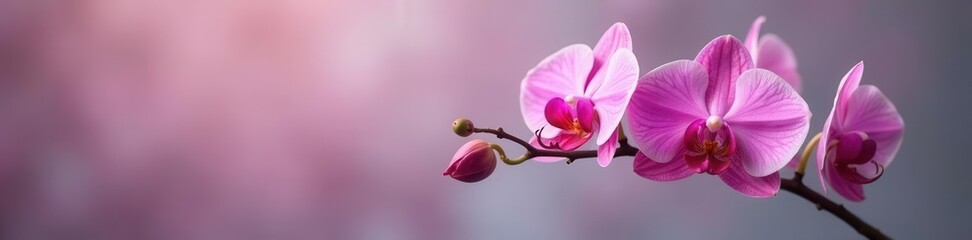Obraz premium Delicate pink orchid branch, five blossoms, vibrant petals , elegant, spring, design
