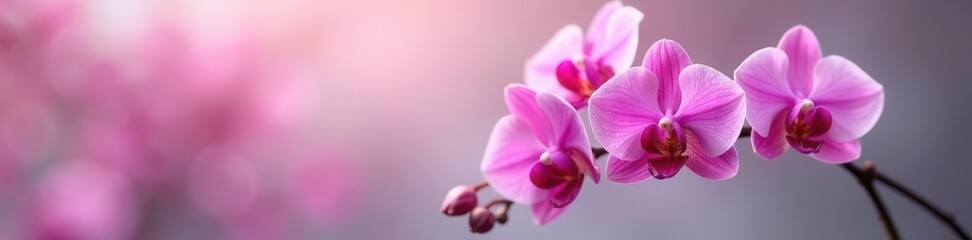 Obraz premium Delicate pink orchid branch, five blossoms, vibrant petals , texture, wellness, design