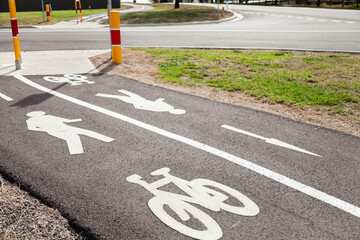 Bike cycleway and pedestrian path road crossing