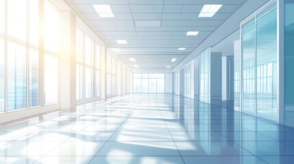 Fototapeta premium Empty modern office hallway with large windows