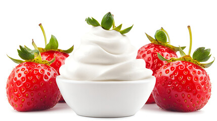 Creamy strawberry topping on white bowl
