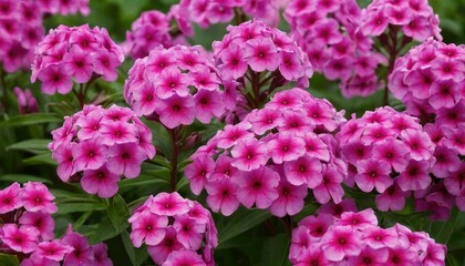 Fototapeta premium Closeup pink flowers on a bush natural background 1