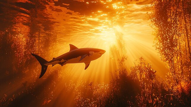 Sunlight Sharks Underwater Scene