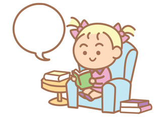 Little girl reading a book at sofa