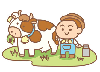 Little boy with a cow.