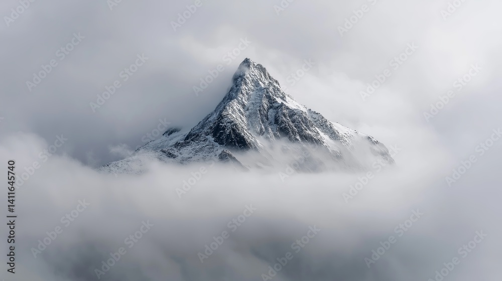 Aufkleber lonely mountain peak emerging from a blanket of white clouds