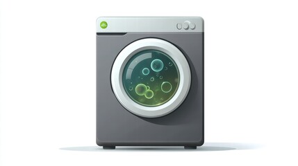 Interior with washing machine and soap bubbles,Vector realistic automatic washing machine with a front loading with blue soup bubbles,Realistic vector illustration,Home appliance concept.