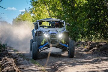 Cool view on UTV, 4x4 off-road vehicle on competition in summer