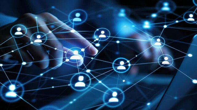 Innovative digital network connection with interactive user interface and glowing touchpoints