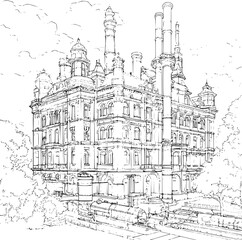 Obraz premium Victorian style Factory coloring book design, Victorian style Factory vector illustration