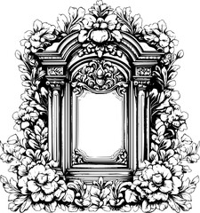 Baroque style Mausoleum coloring book design, Baroque style Mausoleum illustration art