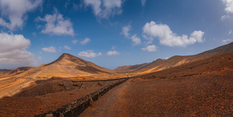 Landscape of fields and mountains near Antigua village, Fuerteventura, Canary Islands, Spain