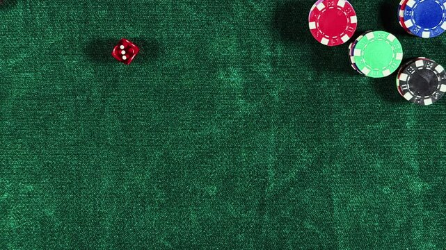 Money chips Red Dices and Gambling Cards Stop Motion
