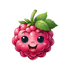 Naklejka premium Happy cartoon Raspberry character with big eyes and a cheerful expression in a playful pose