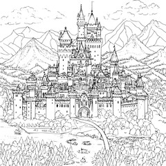 Naklejka premium Tudor style School coloring book design, Tudor style School illustration art