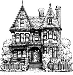 Obraz premium Victorian style Post office coloring book design, Victorian style Post office illustration art