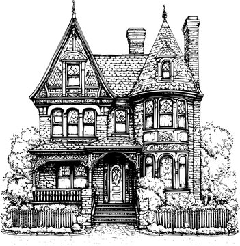 Victorian style Post office coloring book design, Victorian style Post office illustration art