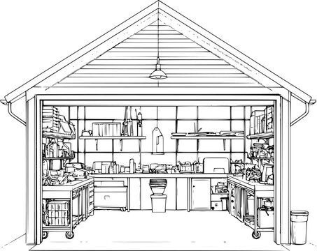 black and white garage interior sketch clip art preview