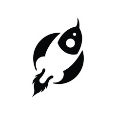 Obraz premium Simple black rocket silhouette launching, perfect for tech or space themes.