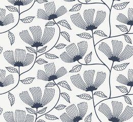 Flower line art seamless pattern. floral hand drawn vector background. © andin