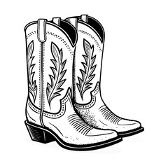 Stylish Cowboy Boots Vector Design for Tattoo Art and Coloring Books