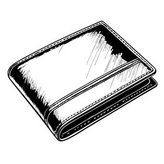 Detailed Hand-Drawn Leather Wallet Illustration Ideal for Fashion Design and Graphic Projects
