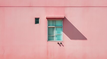 Single window on a flat pastel pink wall