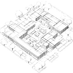 Fototapeta premium Blueprint design of Community center, Community center line art vector image
