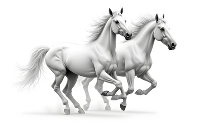 Fototapeta premium Two White Horses Galloping Together