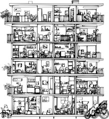 Retirement home blueprint line art, Retirement home vector image