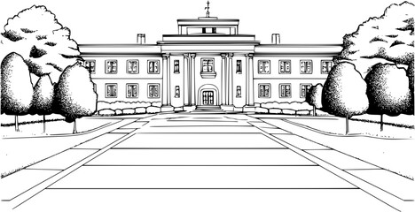 Blueprint design of University, University line art vector image